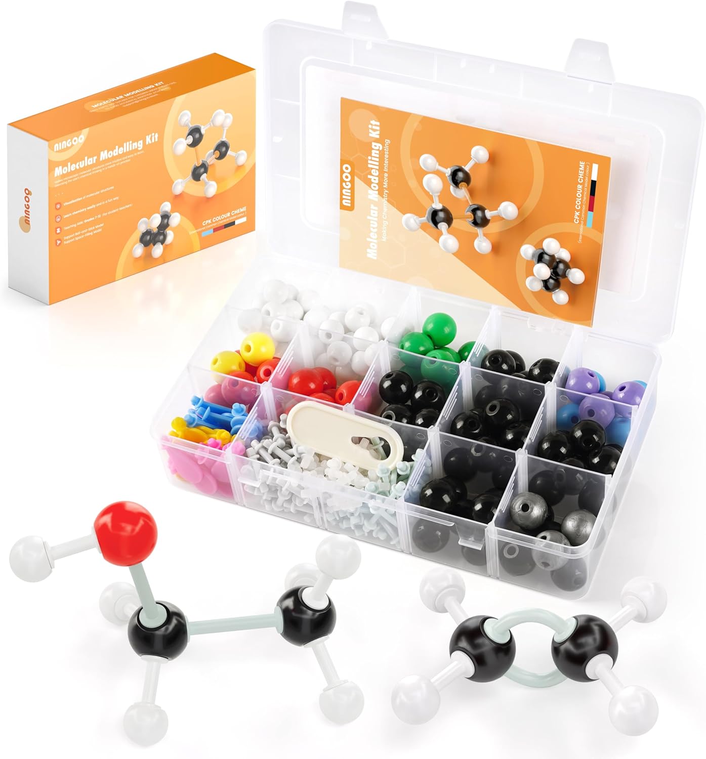 Organic Chemistry Model Kit-124 PCS,Portable Molecular Model Kit for Chemistry Classes,Atomic Element Model Set for Organic＆Inorganic Learning,Supply to Students ＆ Teachers