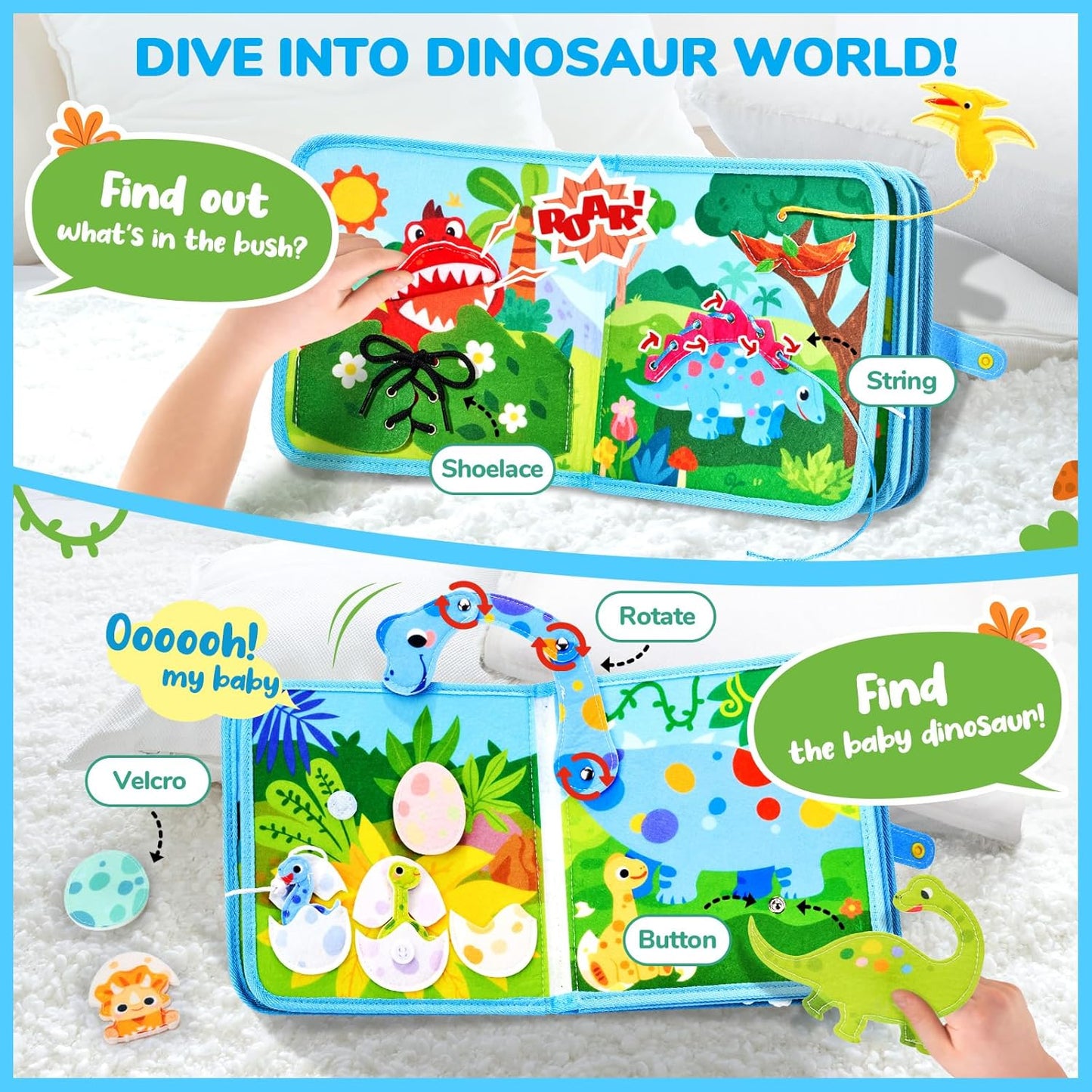 JoyCat Ocean Busy Book for Toddlers 1-3 - Travel Toy Activity Book for 1 2 3 Year Old Boys Girls, Educational Travel Toy with Sea Animals & Life Skills, Easter Basket Stuffers Kid, Autism Sensory Toys
