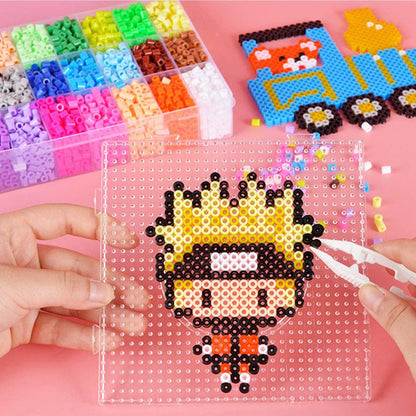5 mm 6 Pack Fuse Beads Boards Allazone Large Round Square Clear Plastic Pegboards with 4 PCS White Beads Tweezers, 10 PCS Ironing Paper for Kids Craft Supplies
