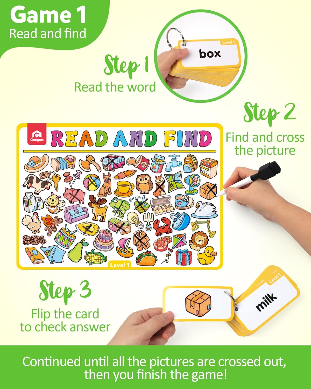 Coogam Search and Find Activity Cards for Kids, 220 Sign Words Dry Erase Busy Book Travel Games, Educational Montessori Toy Learning Flashcards for Kindergarten Preschool 3 4 5 Years Old Kids