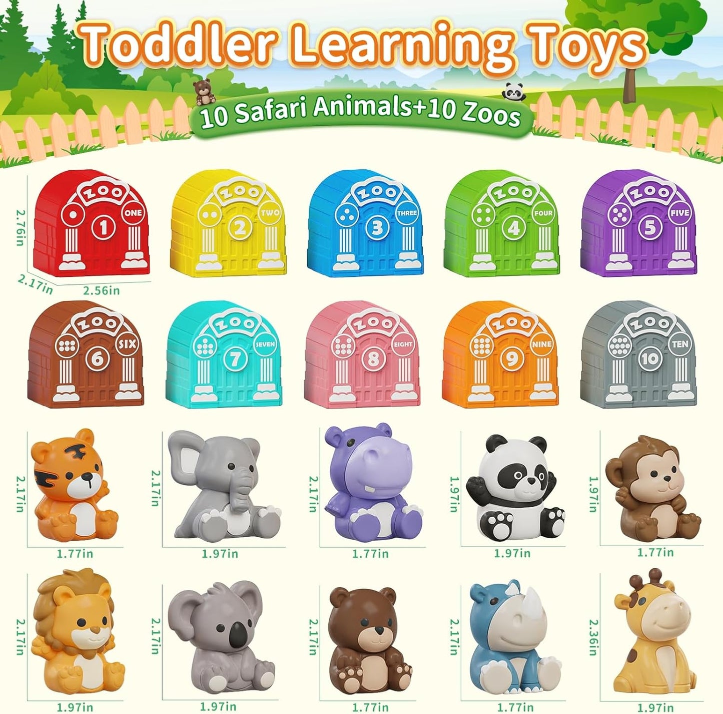 Learning Toy for Toddlers 1 2 3 Year Old, 10 Farm Animal Toys & 10 Barns, Counting, Matching & Sorting Montessori Educational Sensory Toys, Christmas Birthday Easter Gift for Baby Boy Girl 1-3