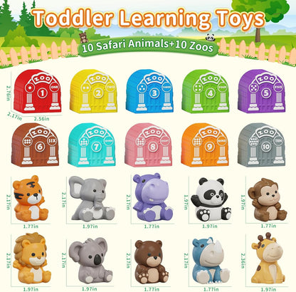 Learning Toy for Toddlers 1 2 3 Year Old, 10 Farm Animal Toys & 10 Barns, Counting, Matching & Sorting Montessori Educational Sensory Toys, Christmas Birthday Easter Gift for Baby Boy Girl 1-3