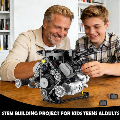 V8 Engine Model Kit that Works with LED Light & APP Control, 8-Cylinder Visible Engine Building Blocks Set, Build Your Own STEM Engineering Kit that Runs, Collection Set for Adults & Kids (715 PCS)
