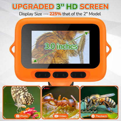 3.0" Screen Digital Microscope for Kids: 1000X Rechargeable Mini Pocket Portable Miniscope Magnifying Glass 4K Coin Jewelry Loupe Edu Science STEM Toy Xmas Gift 4-12 Boys Girls