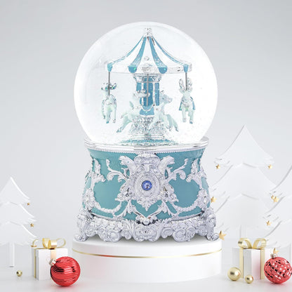 Carousel Music Box Gold & Ivory Christmas Snow Globes, 8.3" Rotate Carousel Snow Globe for Kids & Adults, Classic Wind up Musical Snow Globe Birthday Gifts for Women Girls, Carousel Horse Home Decor