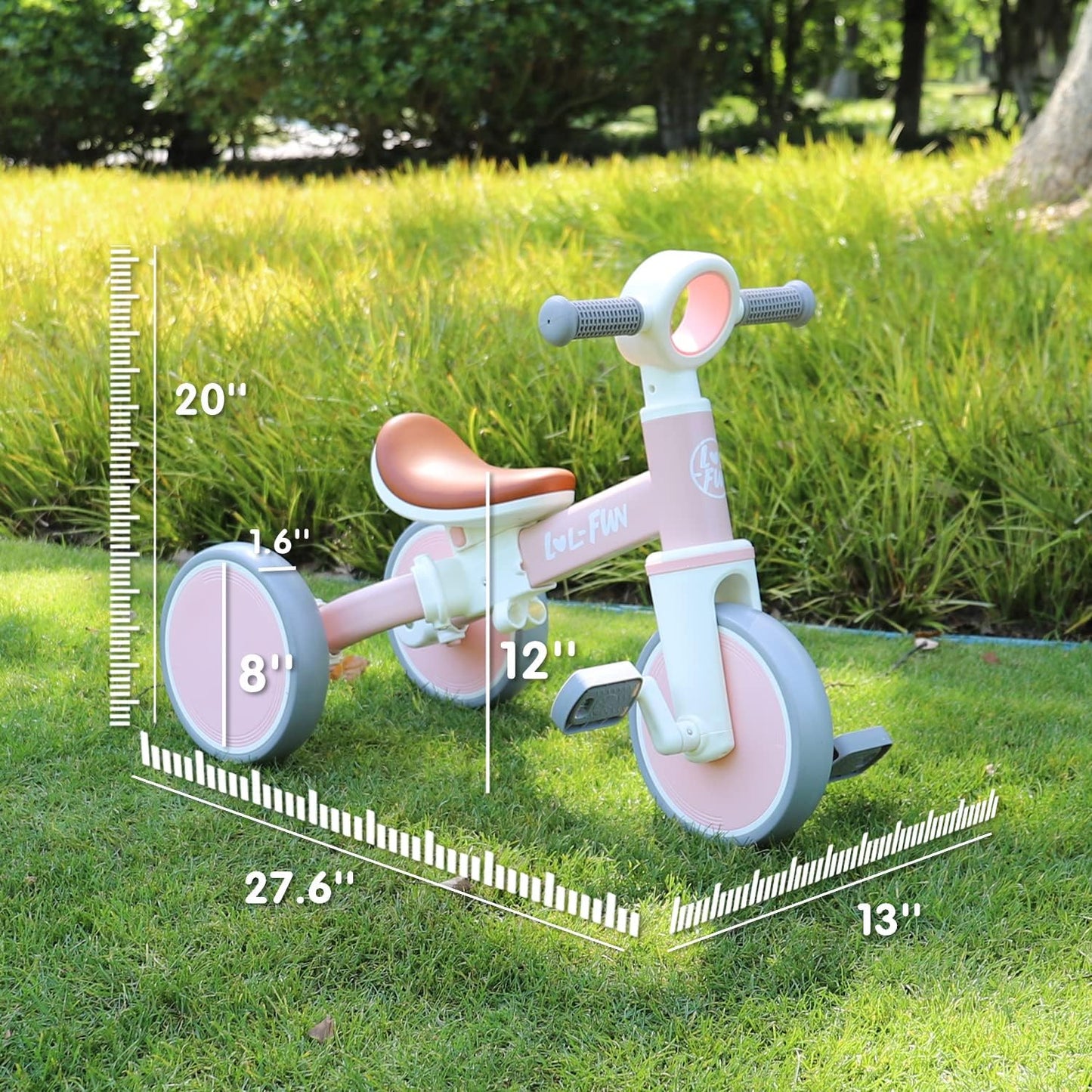LOL-FUN Tricycle for Toddlers 1-3 Years Old Boys Girls Toy, 4 in 1 Baby Balance Bike for 1 2 Year Old Gift, Kids Bicycle with Easy Assembly Removable Pedal