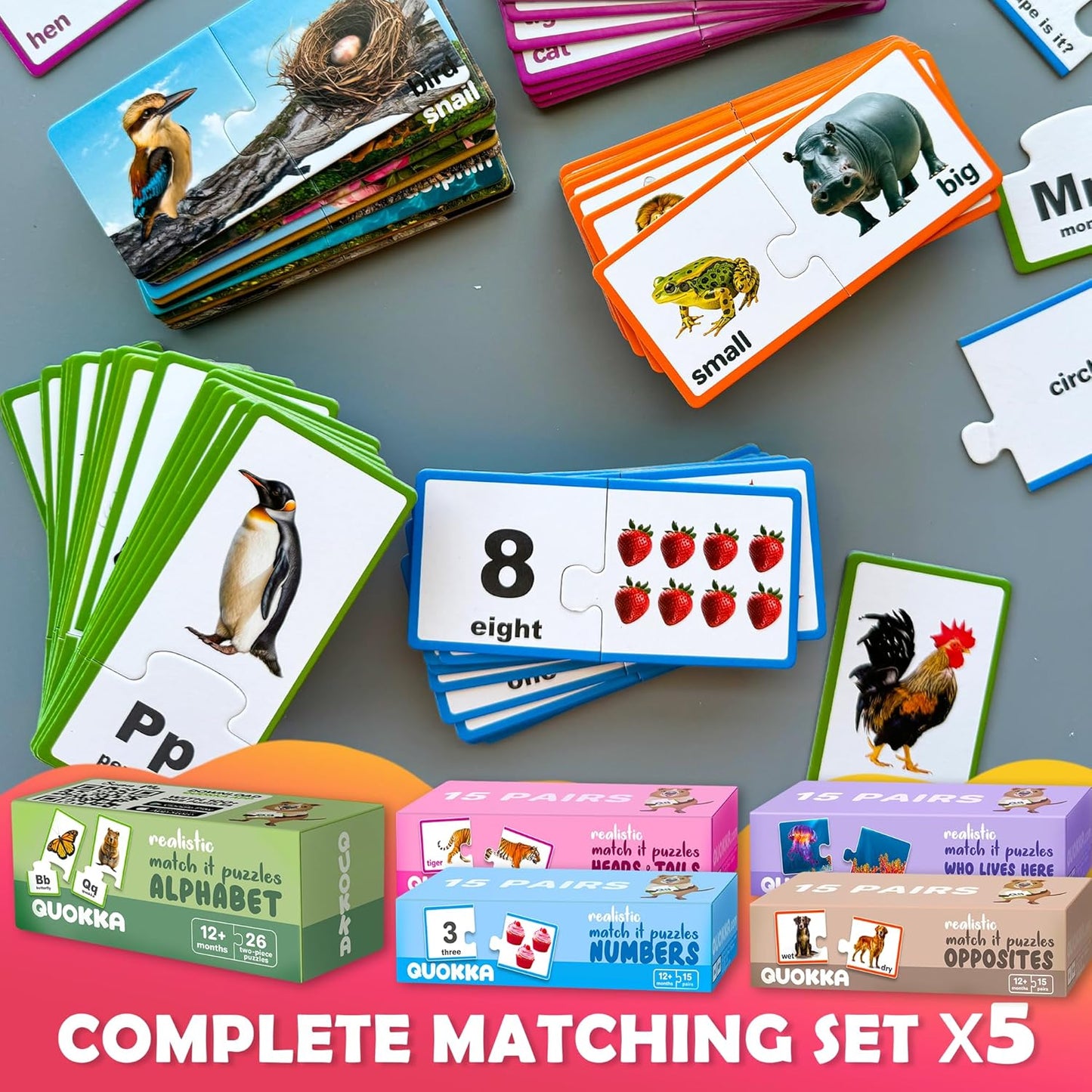 QUOKKA 5X MEGASET Puzzles for Toddlers 3-5 - Matching Games for Kids Ages 2-4 - Numbers Animals Opposites ABC Learning for Toddlers 1-3 Year Old - Educational Toy Activities for Boy and Girl