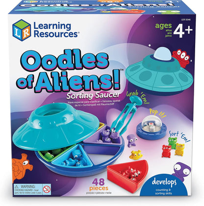 Learning Resources Oodles of Aliens Sorting Saucer - Board Stacking Games, Fine and Gross Motor Skills, Montessori Sensory Toys, Counting for Preschoolers, Homeschool, Gifts for Boys and Girls