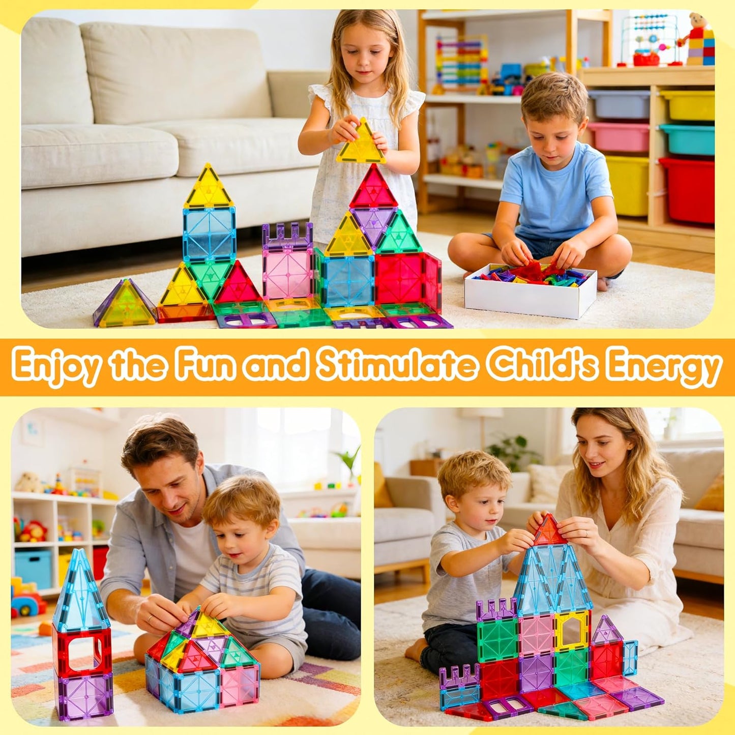Upgraded Antibacterial Magnetic Tiles - 106 PCS Magnet Building Tiles with 2 Cars for Kids, Inhibits Bacterial Growth for Safe Play, 3D STEM Educational Construction Blocks & Xmas Gift