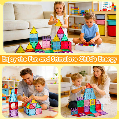 Upgraded Antibacterial Magnetic Tiles - 106 PCS Magnet Building Tiles with 2 Cars for Kids, Inhibits Bacterial Growth for Safe Play, 3D STEM Educational Construction Blocks & Xmas Gift