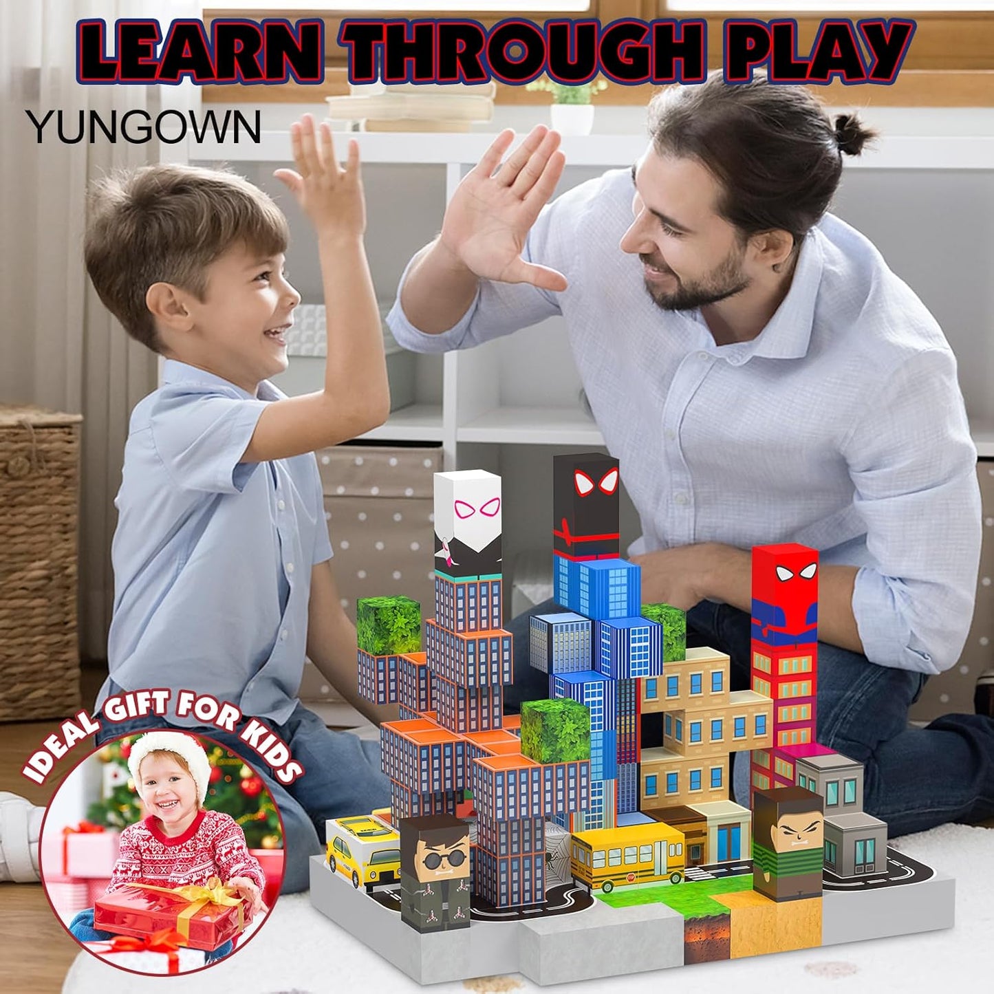 150PCS Magnetic Blocks Building Toys Set, Spider Toys Magnetic Building Blocks for Boys Girls Ages 3+, 1 Inch Magnet Cubes STEM Sensory Construction Toy City Themes