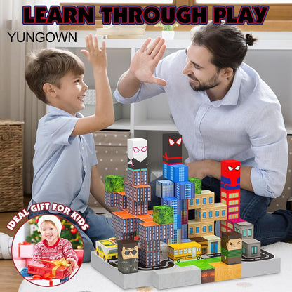 150PCS Magnetic Blocks Building Toys Set, Spider Toys Magnetic Building Blocks for Boys Girls Ages 3+, 1 Inch Magnet Cubes STEM Sensory Construction Toy City Themes