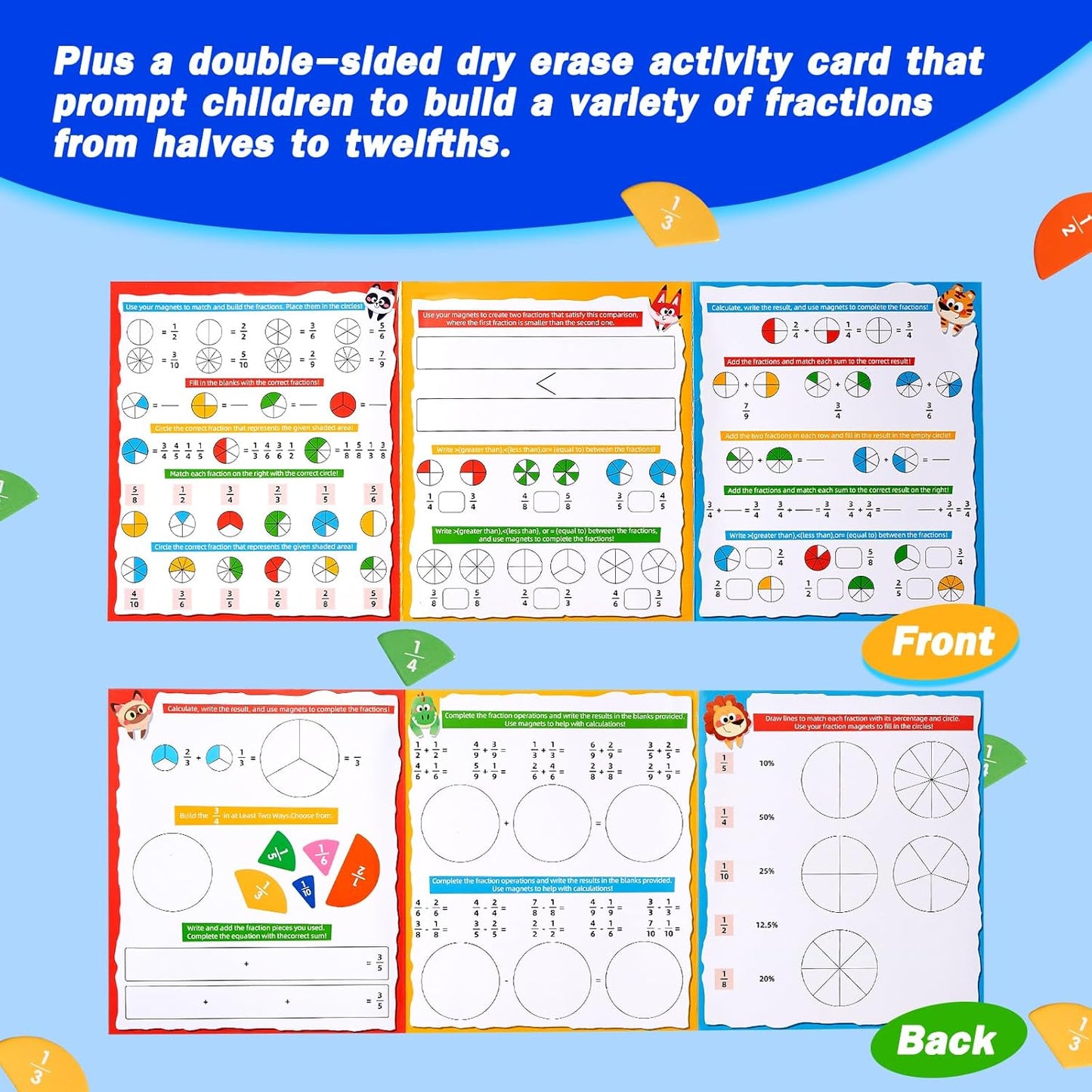Magnetic Fraction Demonstration Book, Magnetic Fraction Tiles, Fractions Manipulatives, Score Disk Demonstrator Math Puzzle Learning Building Block Set- (2Set)