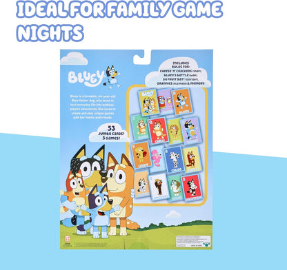 Bluey 5-in-1 Card Game Set, Jumbo-Sized 53-Deck Toddler Game, Multi-Color Interactive Play Card Games for Kids of Ages 3+