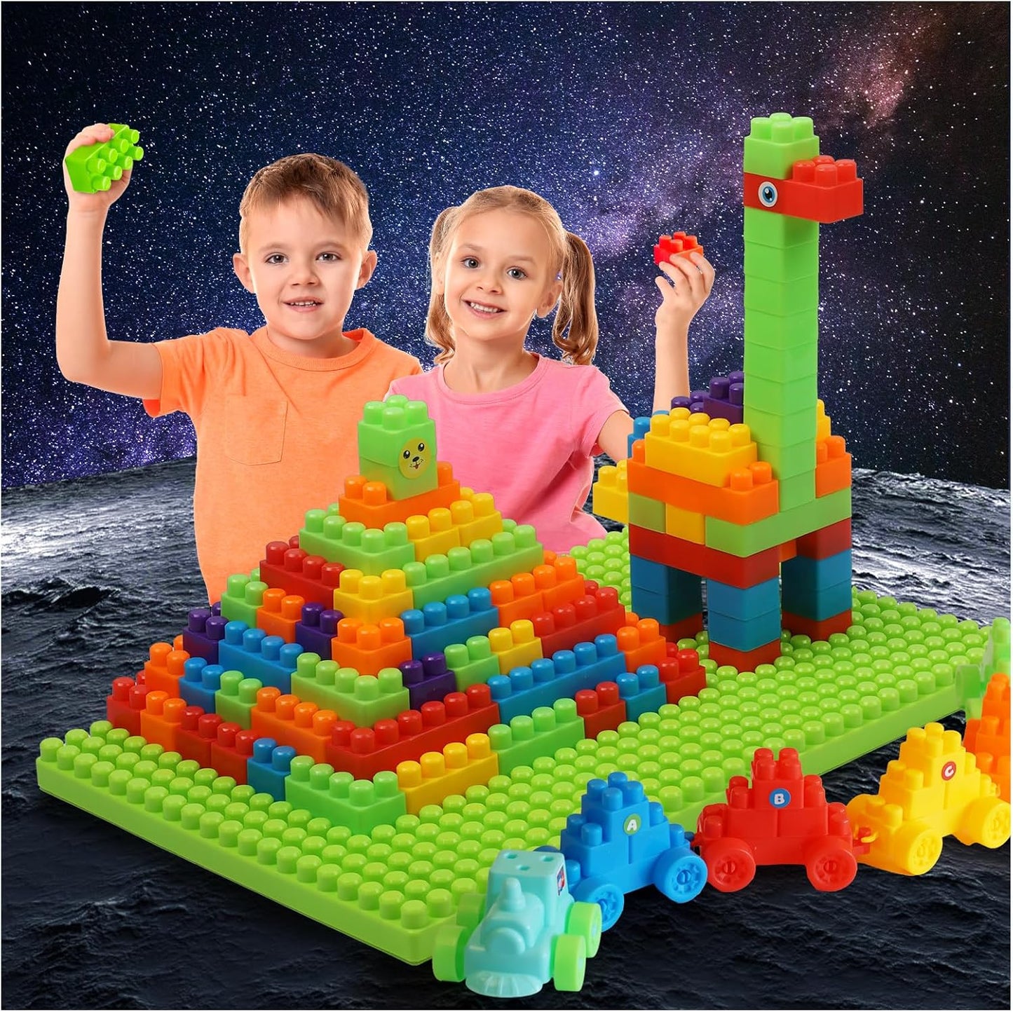 2025 Latest 177 PCS 1 * 1-1 * 3 Inch Large Building Blocks for Toddlers Ages – Brick Set with Cars & Baseplate, Educational STEM Toy for Kids,1 2 3 4 5 6 Blocks (177psc+2 Boards)
