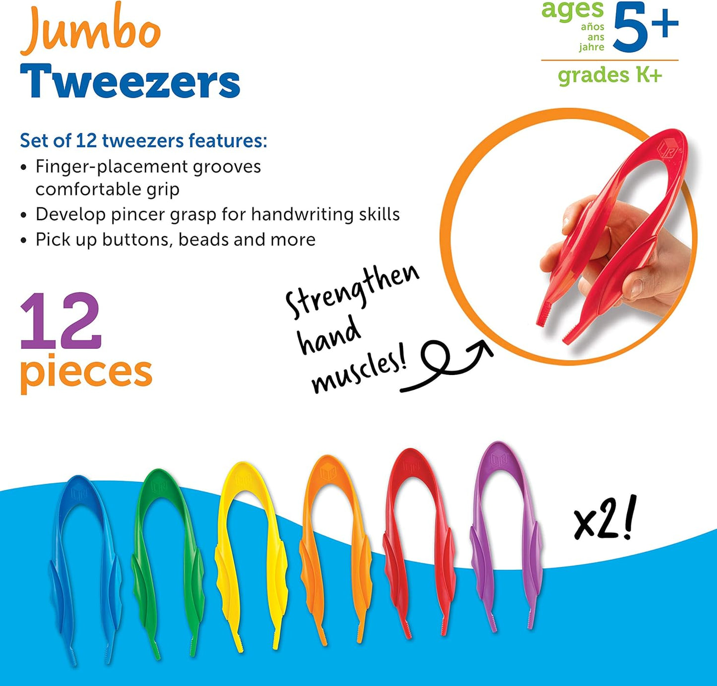 Learning Resources Squeezy Tweezers - Sensory Bin Tools , Water Table Toys, Montessori Grabber Tool, School and Teacher Supplies, Toddler Activities, Fine Motor Skills, Daycare Essentials