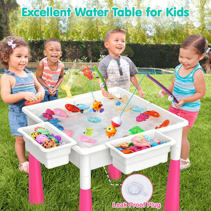 arscniek Toddlers Activity Table 7 in 1 Kids Activity Tables and 4 Chairs with 152Pcs Large Marble Run Building Blocks, Sand/Water Tables, Kids Learning Play Table Toys for Girls Boys Toddler Age 3-7