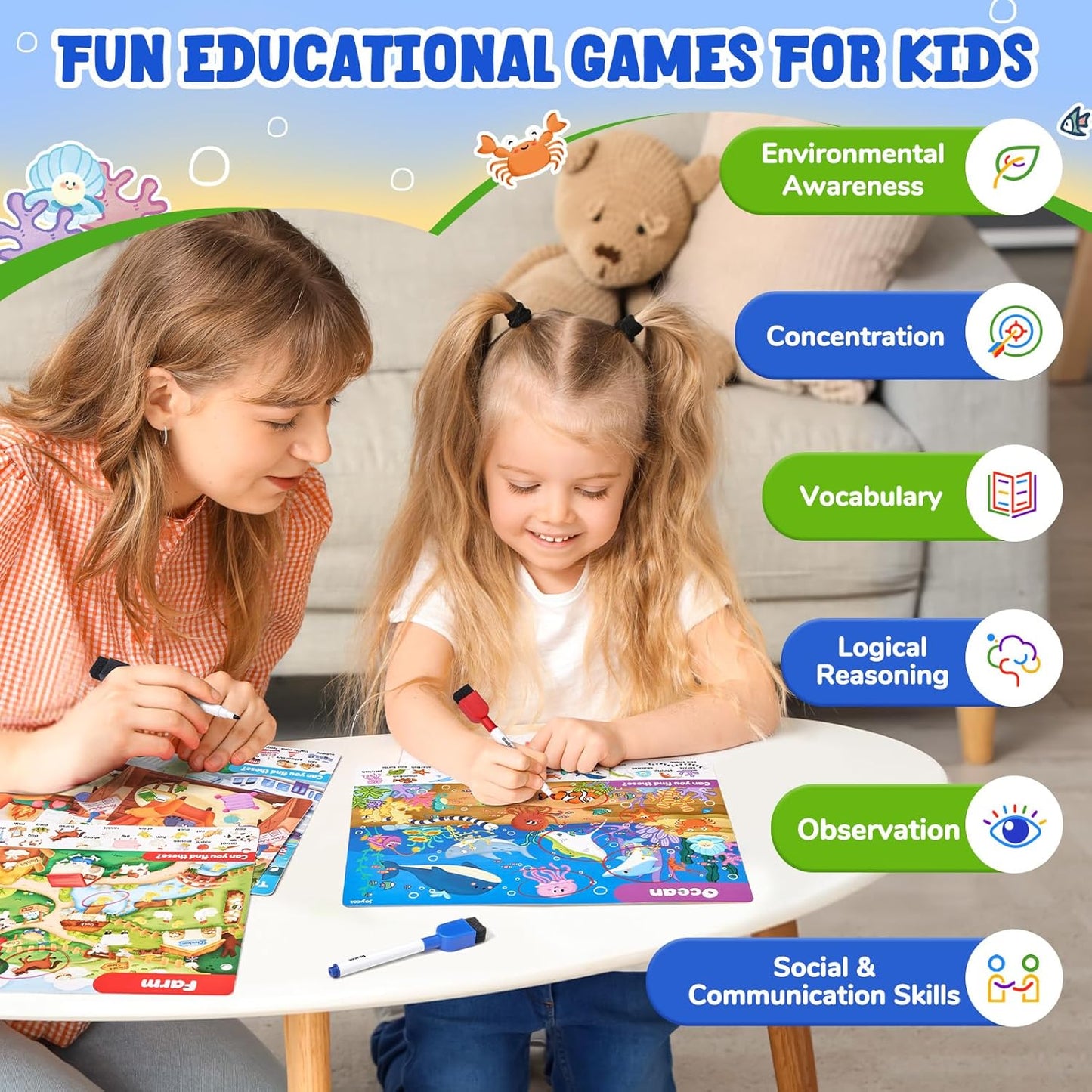 JoyCat Search and Find Activity Books, Animal Preschool Learning Activities for Toddlers & Kids, Travel Toys for Road Trip Car and Airplane, Busy Toy, Educational Game Gifts for Boys Girls Ages 3-5