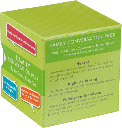 TableTopics Family Conversation Pack for Parent Child Connection, 120 Engaging Question Cards for Dinnertime, Car Rides, & Classrooms, Boxed Set of 3 Topics, Stocking Stuffer