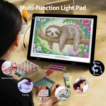 A3 Light Pad for Diamond Painting - Tracing Light Box with Stand, Stepless Dimmable 3 Levels Brightness Light Board, Ultra-Thin LED Light Pad for Weeding Vinyl, Drawing, Diamond Painting, Sketching
