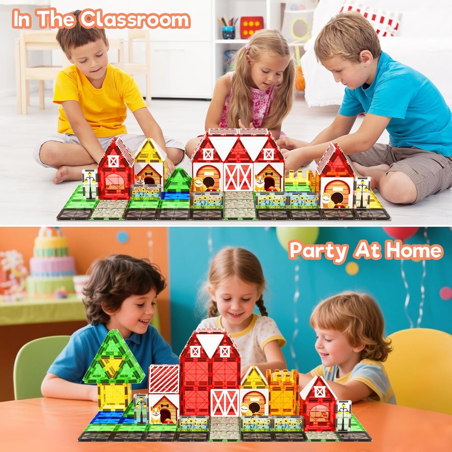Magnetic Tiles, Magnetic Blocks Engineering Construction Vehicle Road Set, Toddler Toys for 3 4 5 Year Old Boys Girls Montessori Preschool Classroom Must Haves STEM Educational Kids Toys Birthday Gift