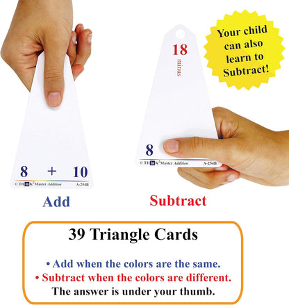 Think2Master Premium Laminated Multiplication Division Addition & Subtraction Triangle Flash Cards | 78 Dry Erasable Flashcards. Includes 2 Rings.