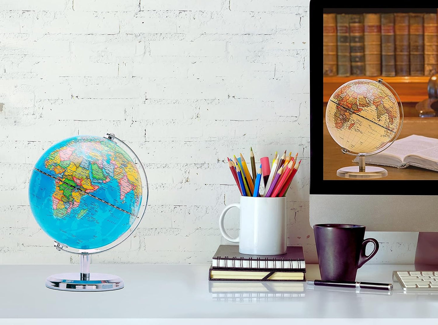 Political Globe Dia 5.5-inch / 14cm- Educational/Geographic - Stainless Steel Arc and Base - School, Home, and Office