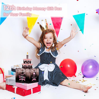 Birthday Money Box for Cash Gift Pull, Surprise Gift Boxes for Money, Money Holder Box with Pull Out Happy Birthday Card and 50Pcs Transparent Bags, Money Gift Ideas for Kids and Adults