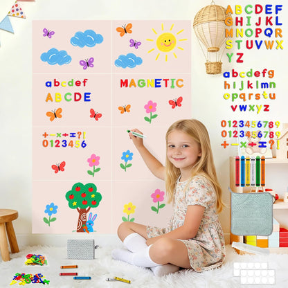 8 PCS Magnetic Wall Decals for Kids Magnetic Chalkboard Peel and Stick Magnet Sheets Board Sticker Tangram Puzzle Self Adhesive Contact Paper Dry Erase Blackboard for Playroom Homeschool 15.7"x10.4"