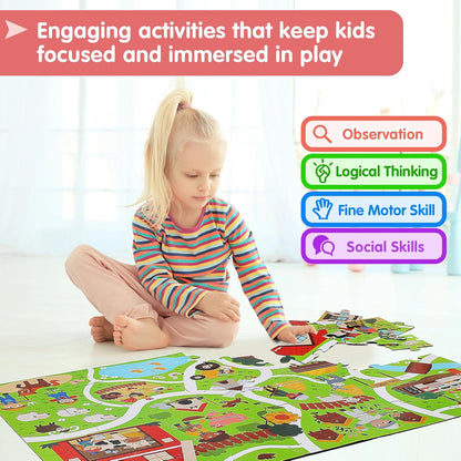 Jumbo Floor Puzzle for Kids Ages 3-5, Giant City Race Tracks Jigsaw Puzzles for Toddler 2-4 (60pcs 35.4x23.4 Inch Extra-Thick Cardboard), Educational Preschool Toy for 4-6 Year Old