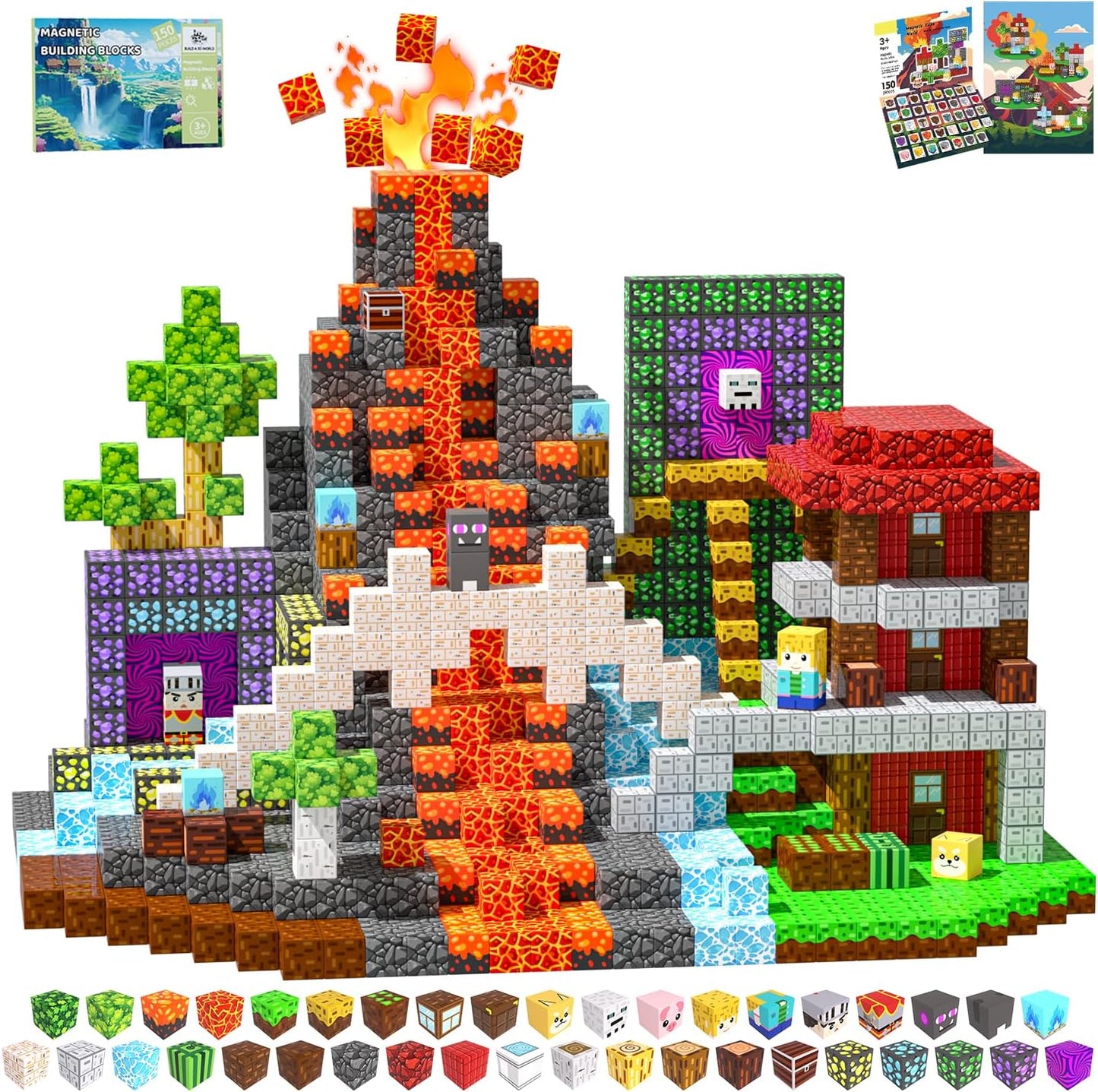 Magnetic Blocks Toys for Kids, 100 PCS Building Blocks Cubes, Stacking Magnetic Tiles Toys for Kids Toddlers Boys Girls Ages 3 4 5 6 7 8-12 Birthday Gifts Party Supplies (Underworld)