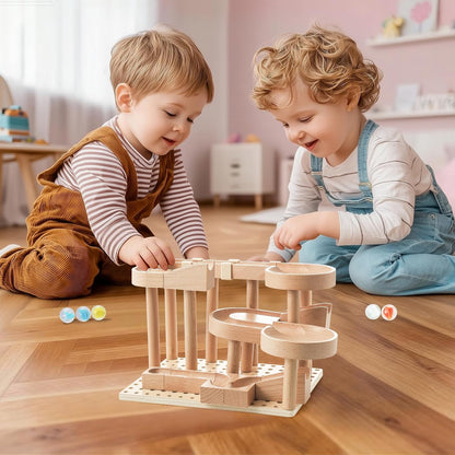 Wooden Marble Runs for Kids 4-8, 38 Pcs Marble Rush Track Maze Construction Play Set, STEM Learning Toys, Wood Building Blocks Toys, Gift for Boys & Girls