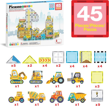PicassoTiles Magnet Tiles Magnetic Building Blocks Aquarium Marine Animal Theme Set with 8 Character Action Figures Shark Crab Turtle STEM Toys Construction Preschool Toddlers Kids Boys Girls 3+ PTQ15