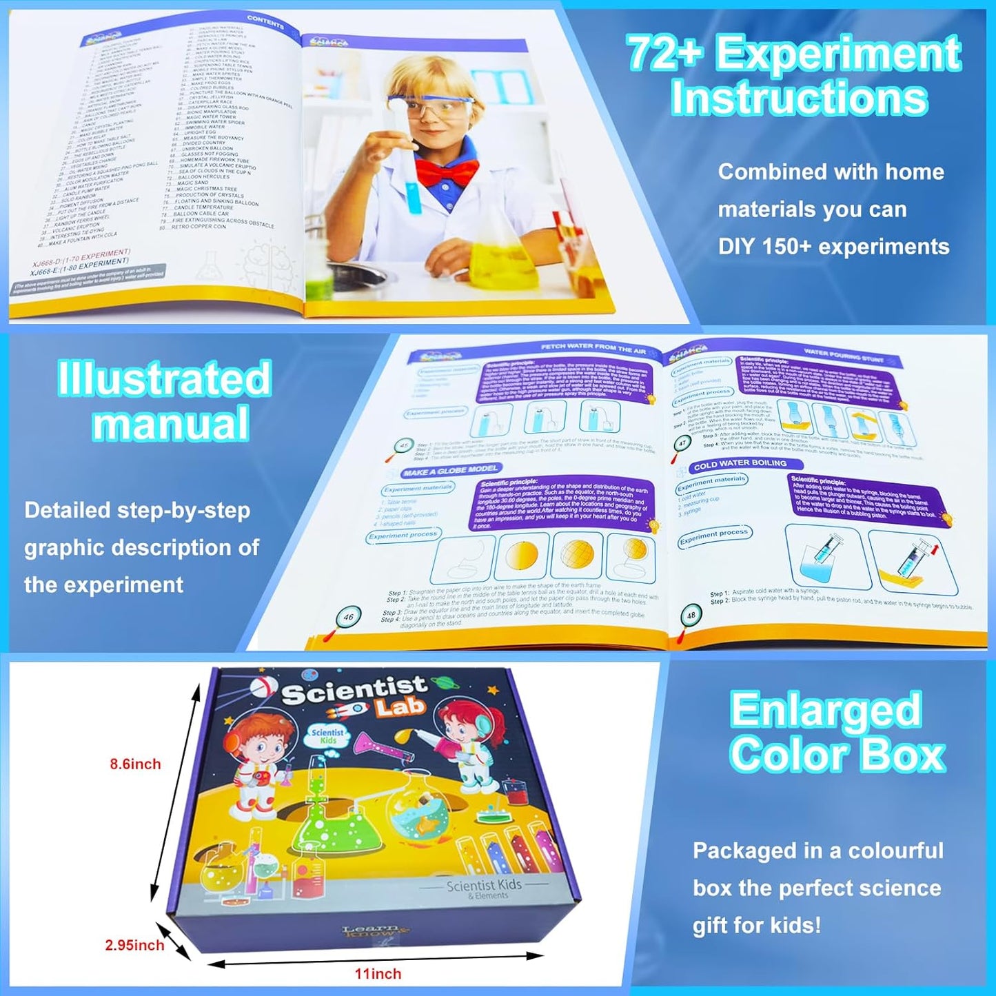 EXBEPE Science Kits for Kids 72+ Science Lab Experiments Erupting Volcano,Rainbow Rain,Artificial Snow Magic Chemistry Toy DIY Science Educational Learning Kit for Boys Girls