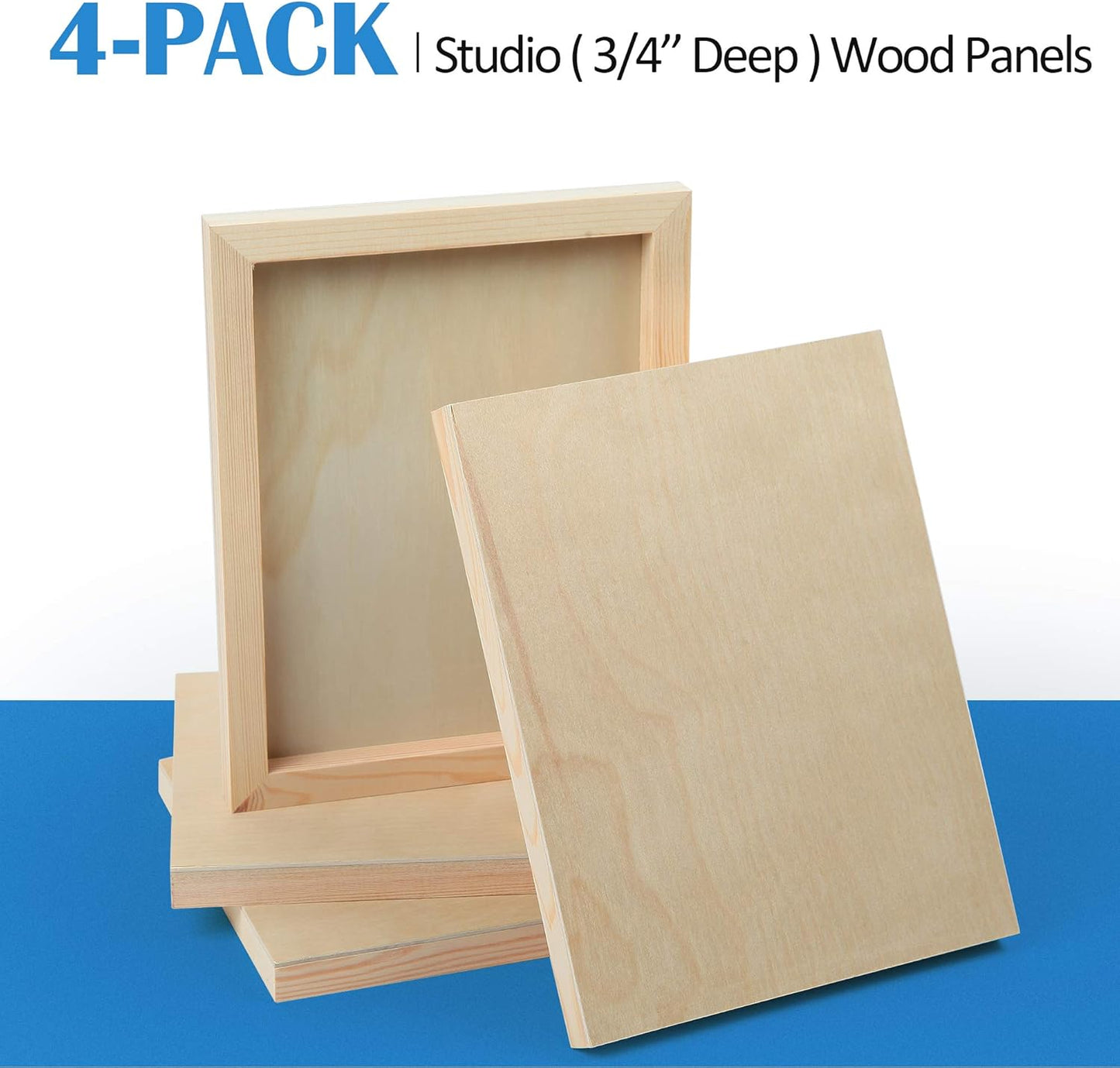 Falling in Art Unfinished Birch Wood Canvas Panels Kit, 4 Pack of 8x10’’ Studio 3/4’’ Deep Cradle Boards for Pouring Art, Crafts, Painting, and More