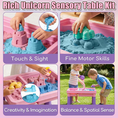 Lehoo Castle Sensory Table with Sensory Sand, Indoor Sensory Bin with Lid & 2.6lbs Play Sand, Construction Kit with 6 Alloy Trucks & Castle Molds, Sensory Toys for Toddler Boys and Girls