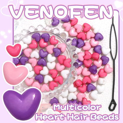 90PCS Heart Hair Beads for Braids Blue Pink Loc Dreadlock Valentine's Day Bead Accessories Purple Cute Acrylic Heart Shape Beads for Kids Girls