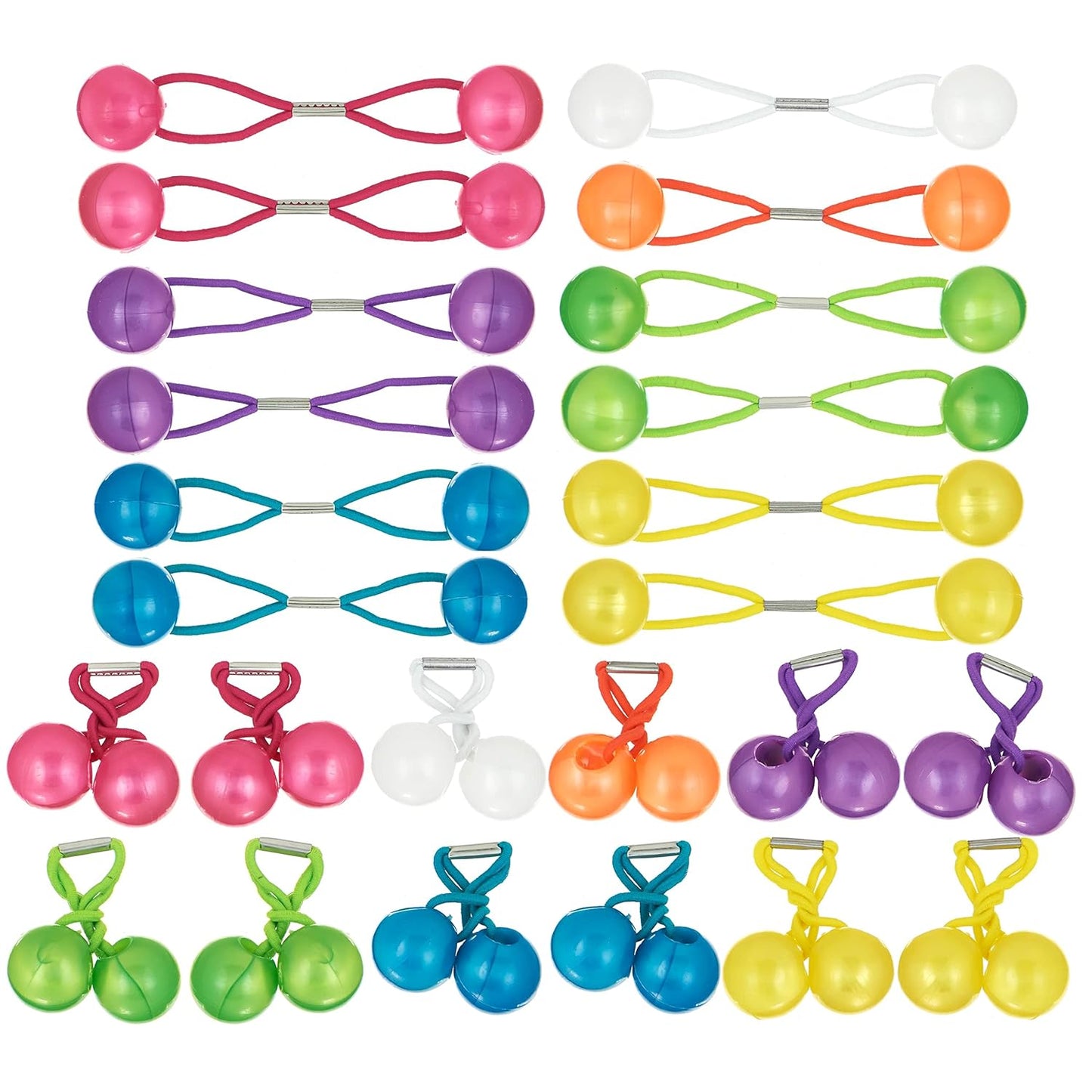 20pc Ponytailers Balls Elastics 18mm Round Opaque Multicolored Twin Beads Bauble Holders Toddler Kids Braiding Styling