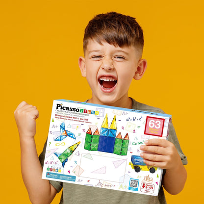 PicassoTiles 4pcs Magnetic Building Block Large Square Shape Magnet Tiles Construction Toy STEM Learning Kit Educational Playset Playboard Pretend Play Stacking Blocks Child Brain Development PTE09