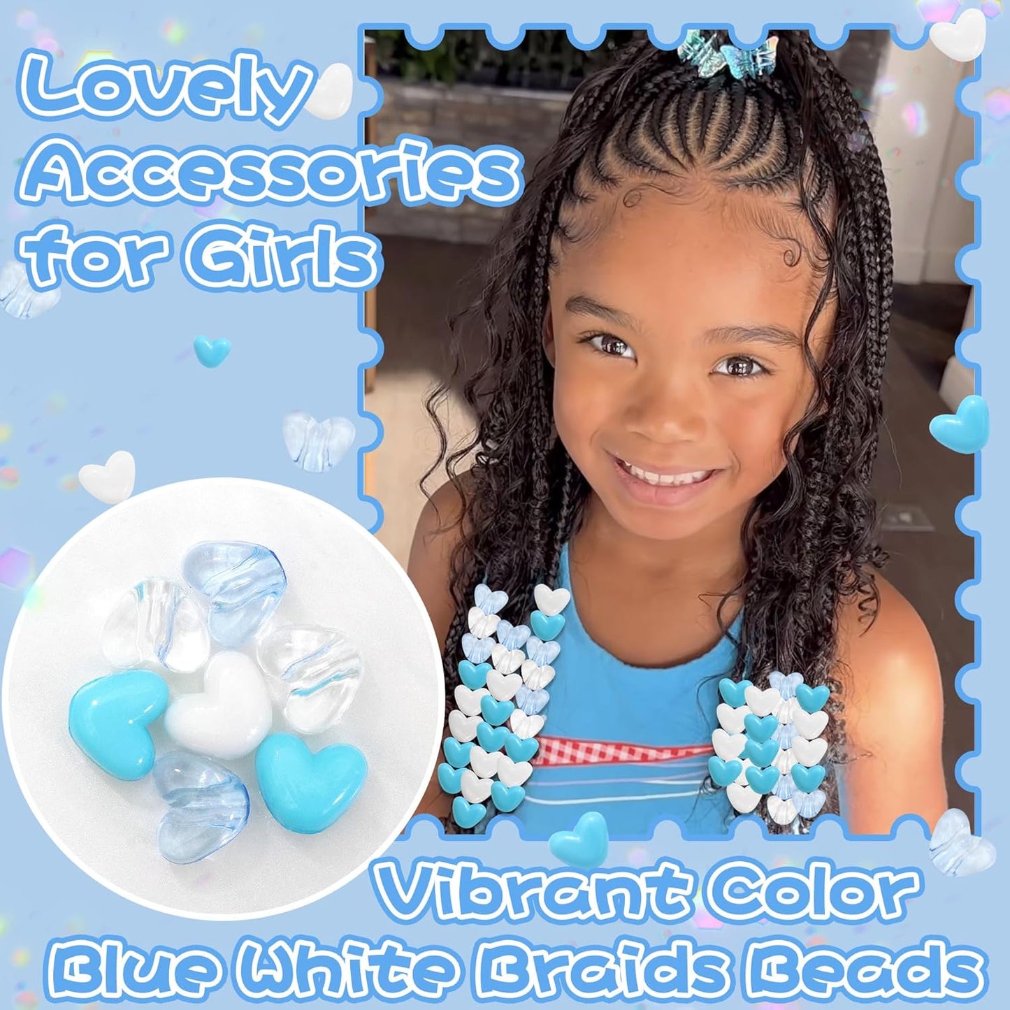 88PCS Pink White Hair Beads for Braids Lovely Heart Shape Loc Dreadlock Valentine's Day Bead Accessories Cute Acrylic Small Pony Beads for Kids Girls
