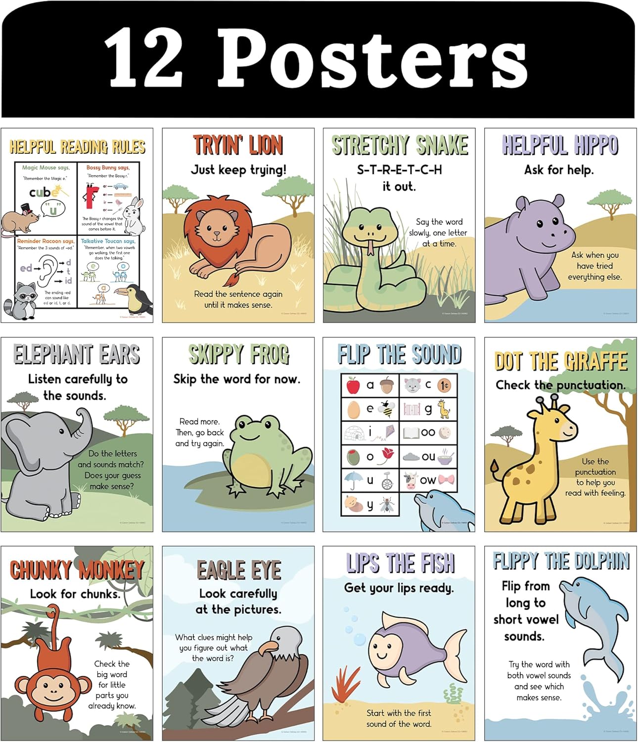 Carson Dellosa 14-Piece Mathematics Strategy Posters, 8.5" x 11" Wall Art Ten Frame, Counting, Number Line, Math Manipulatives, Facts, and More Strategies, Classroom Decor and Teacher Supplies