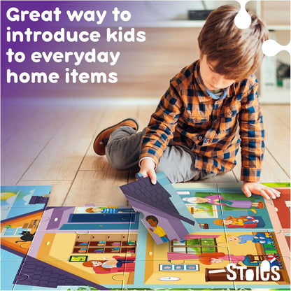 Stoie's Giant Floor Puzzle for Kids Ages 1-3 - My House Theme with 7 Different Rooms - Aids in Developing Fine Motor Skills and Critical Thinking - Made with Durable, Ecological Materials