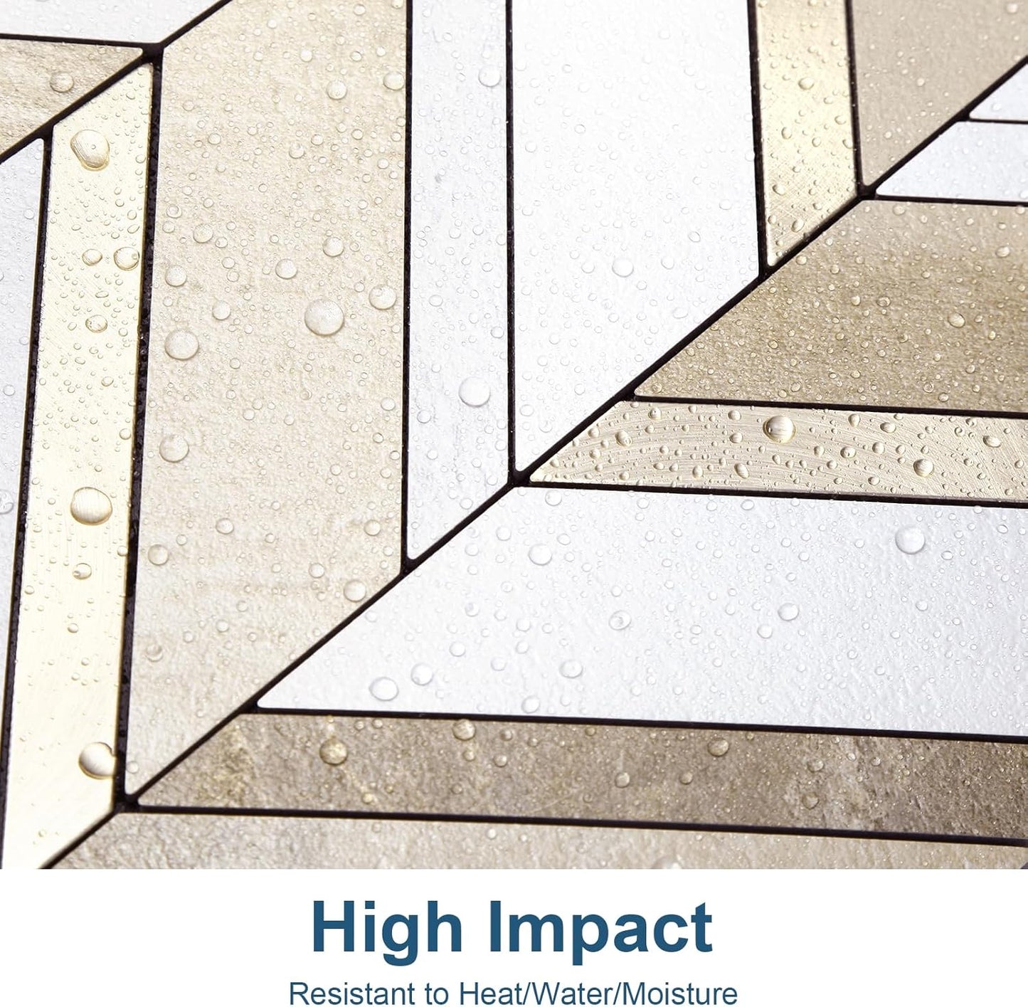 Yipscazo 10 Sheets Herringbone Backsplash Peel and Stick Tile, Marble Calacata Mixed Metal Gold PVC Stick on Backsplash for Kitchen, Waterproof Self Adhesive Wall Tile for Bathroom