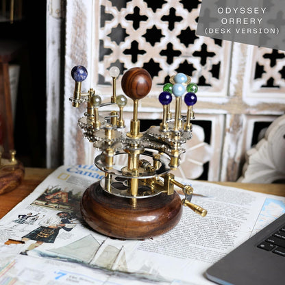 Luxury Vintage Brass Orrery – Exquisite Brass Planetary Gear Mechanism | Astronomical Desk Ornament | Solar System Model (8" Mercury, Venus, Earth, Mars, Uranus & Moons)