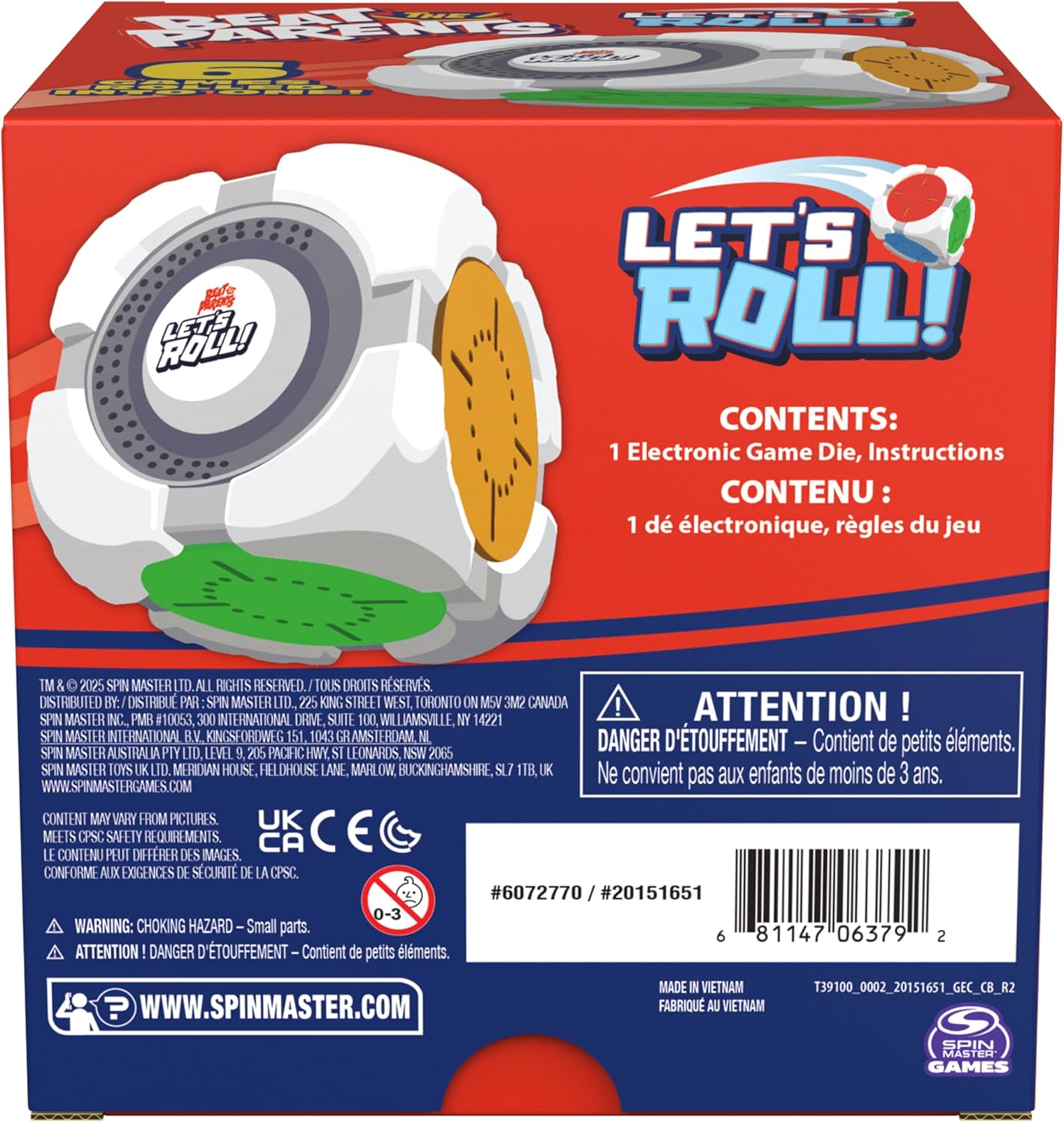 Spin Master Games, Beat The Parents: Let’s Roll, 6-in-1 Electronic Game Cube, Fun Activity for Kids, Family Game Night, Interactive Toy, 2-6 Players, for Ages 5 & Up