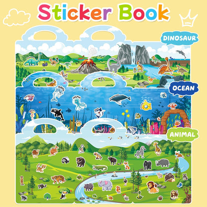 6 Sets Reusable Sticker Book for Toddlers 3-6, Jelly Sticker Books for Toddler, Travel Sticker Activity Toys for Kids 3 4 5 6 Years Old Girls & Boys