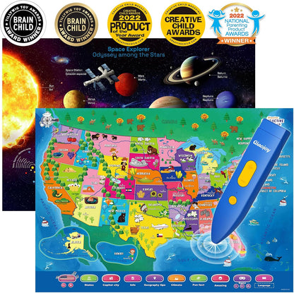 Bilingual Interactive Solar System Poster for Kids – Educational Talking Space Poster for Kids Aged 3-12, STEM Learning Toy, Ideal for Classroom & Home, Space-Themed Wall Decor