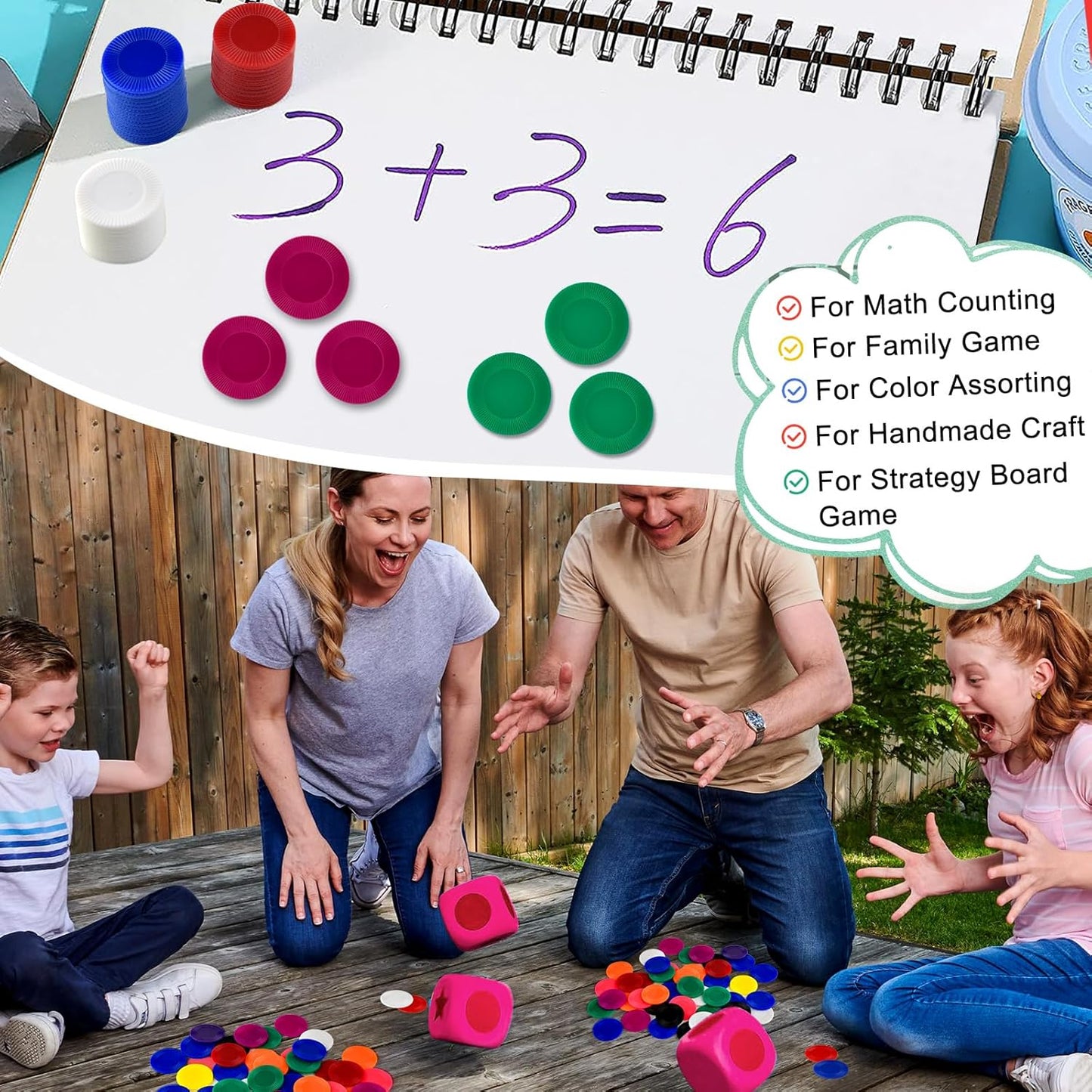 Coopay 500 Pieces Plastic Poker Chips, 1 Inch Bingo Chips Bulk Learning Counters Disks Poker Card Game, Counting Markers for Math Practice, Game Tokens and Teaching Rewards, 25 mm (Green)