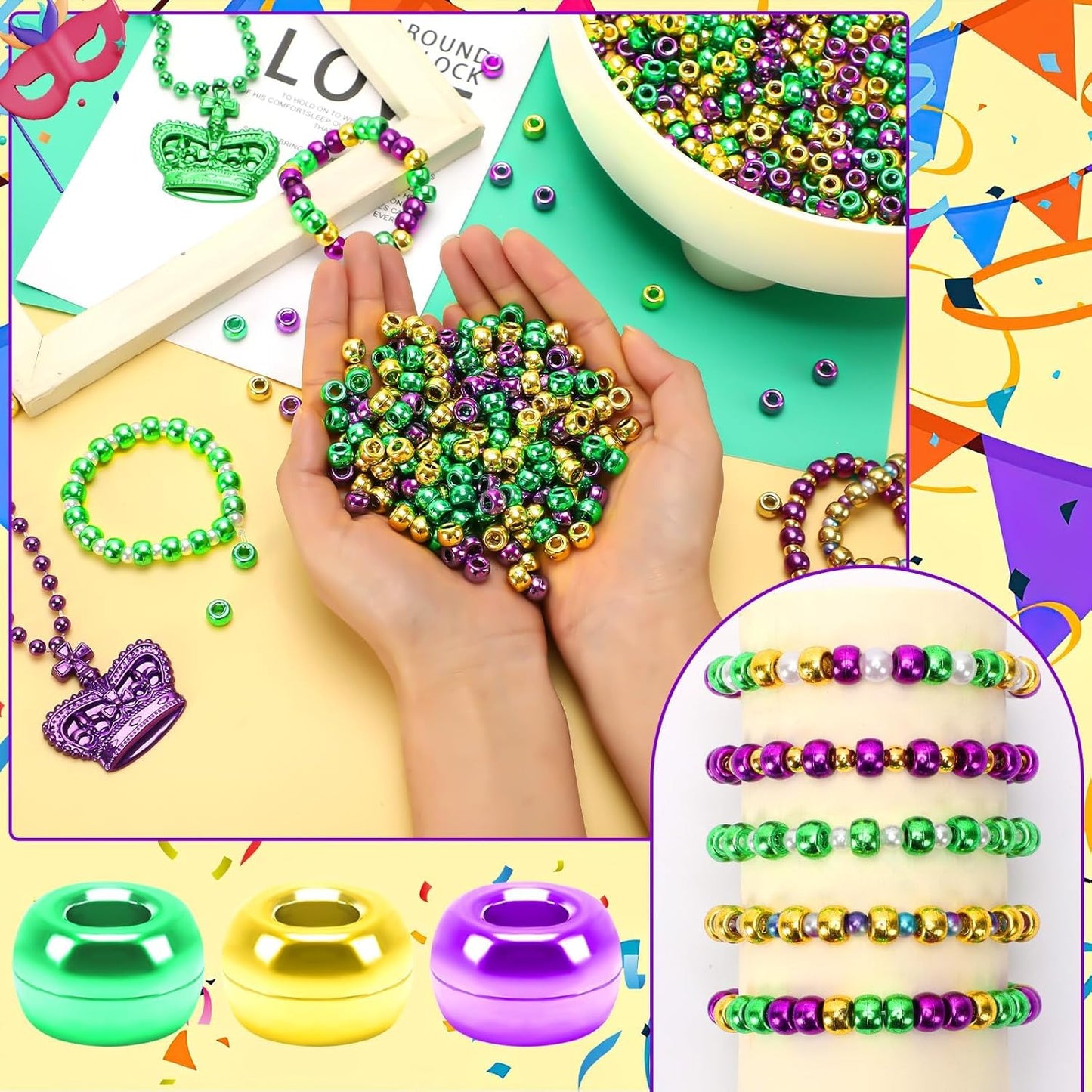 UPINS 1200Pcs Christmas Pony Beads Friendship Plastic Small Hair Beads Red Green White Pony Beads for Necklace Supplies (Christmas)