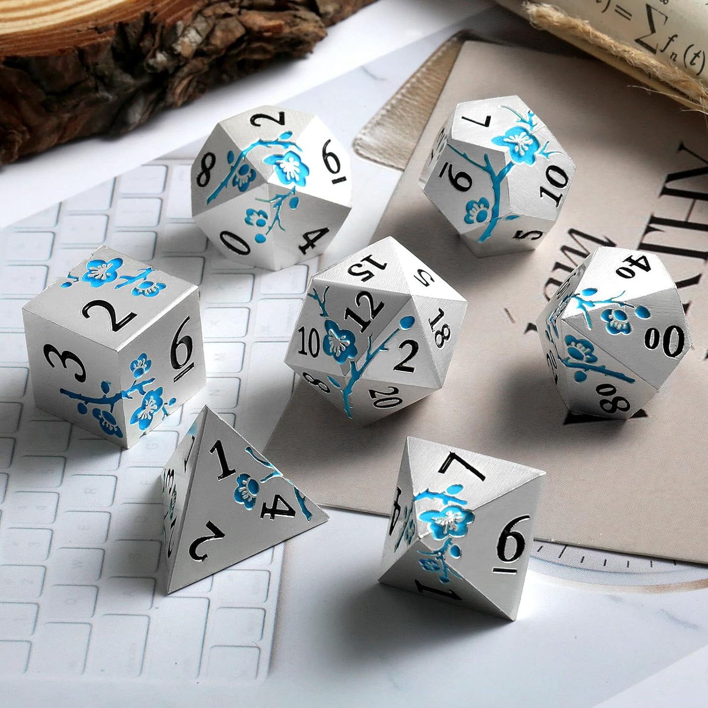 DnDnD Heavy Polyhedral Metal Dice Set with Metal Box, 7-die Shiny Blue Surface with Golden Number for RPG,Dungeons and Dragons,Pathfinder,Shadowrun,D&D,Role Palying Game and Math Teaching - Colors B